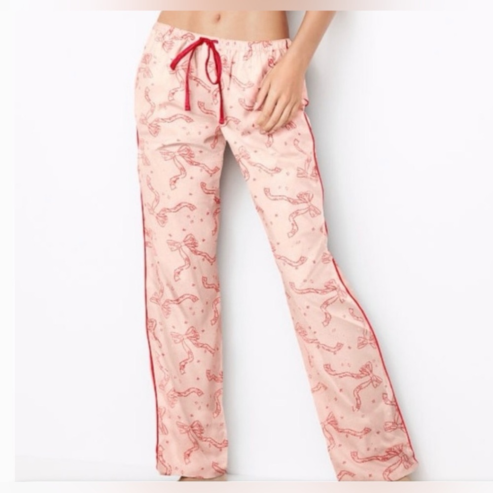 NEW Victoria's Secret Holiday Red Bow & Pink pajamas Pants loungewear Size Small